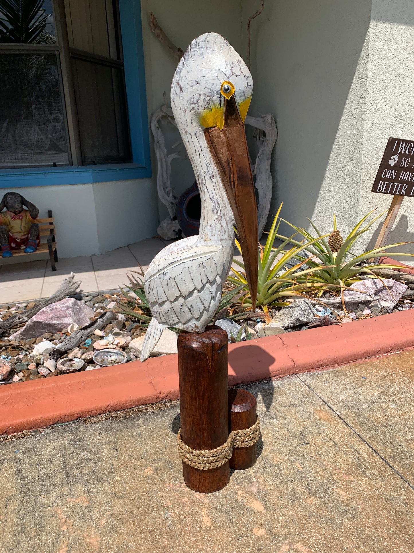Carved Wooden Pelican Statue – Coastal Yard & Garden Decor