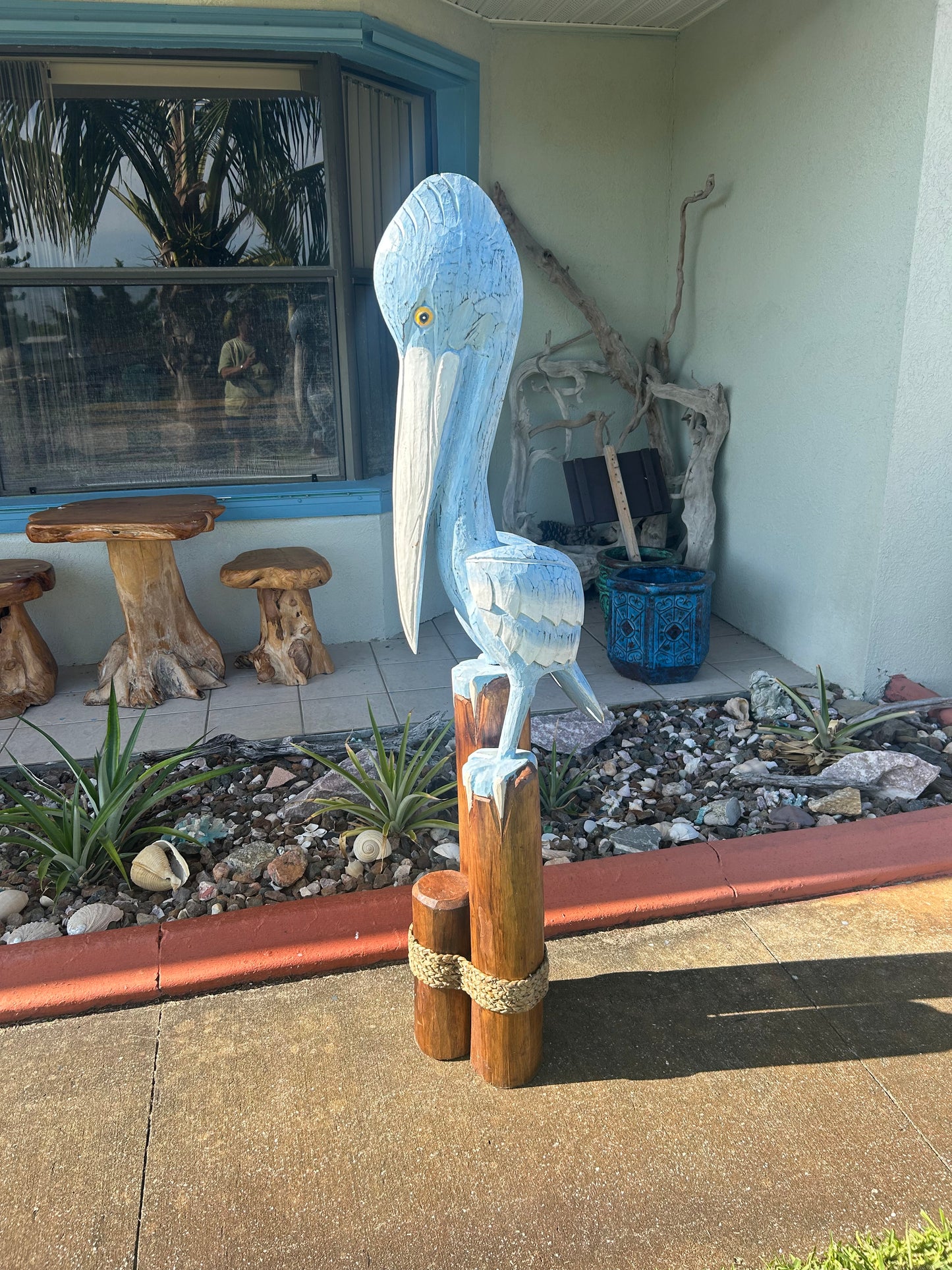 Carved Wooden Pelican Statue – Coastal Yard & Garden Decor